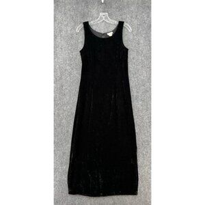 Kasbah Black Velvet Silk Long Tank Dress Back Zipper 8 Front Slits Whimsigoth